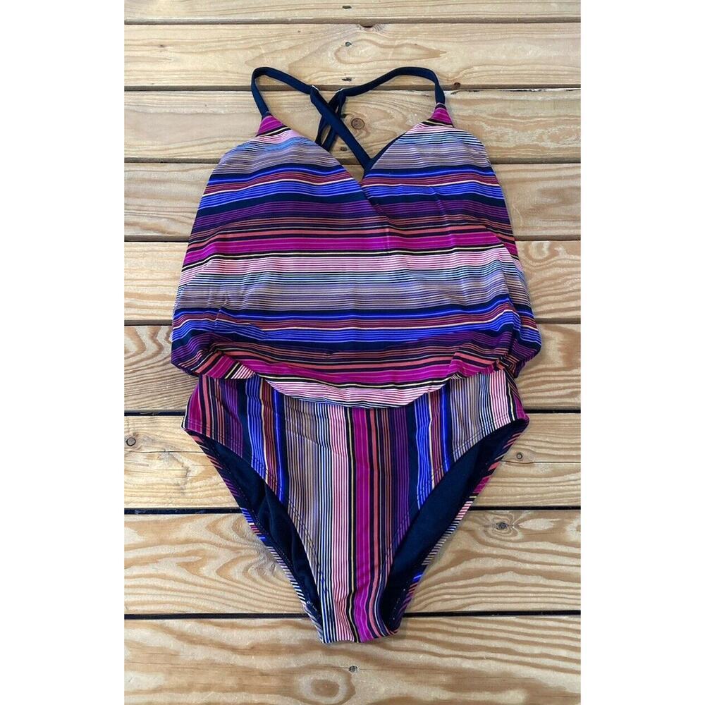 Athleta Stripe One Piece Swimsuit Size 32 B/C Women’s Purple